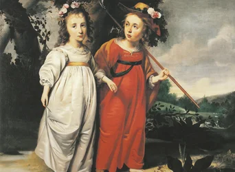 Two children dressed as shepherds